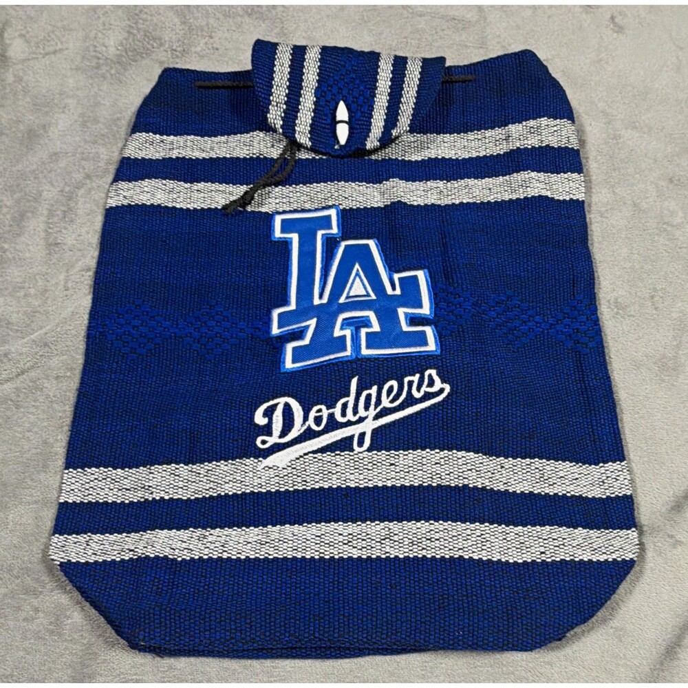 Los Angeles Dodgers MLB LA Logo Blue/White Woven Drawstring Backpack Bag